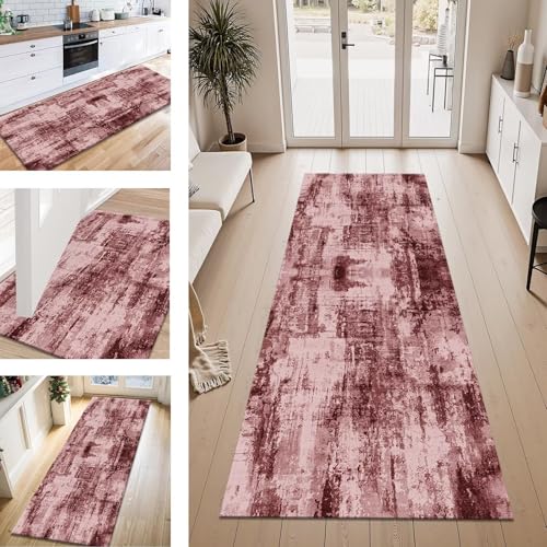 ZESEWU Teppich Läufer Flur Küche rutschfest Rot Abstrakt Teppichläufer Kücheläufer Waschbar 60X90CM Meterware Küchenteppich Flurteppich für Wohnraum Schlafzimmer Kinderzimmer Schmutzfangläufer von ZESEWU