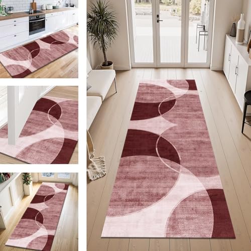 ZESEWU Teppich Läufer Flur Küche rutschfest Rot Modern Teppichläufer Kücheläufer Waschbar 40X400CM Meterware Küchenteppich Flurteppich für Wohnraum Schlafzimmer Kinderzimmer Schmutzfangläufer von ZESEWU
