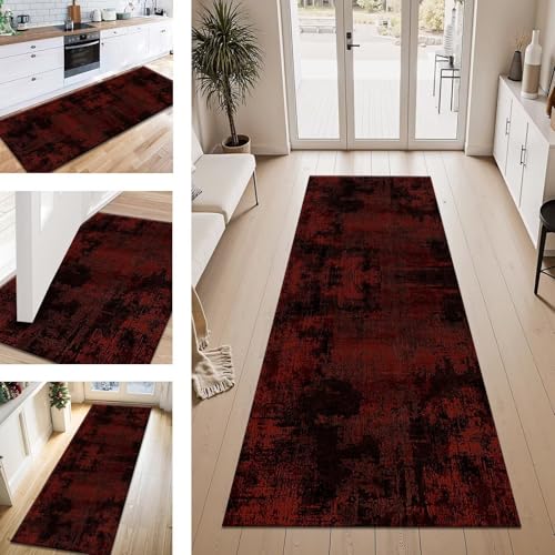 ZESEWU Teppich Läufer Flur Küche rutschfest Rot Schwarz Teppichläufer Kücheläufer Waschbar 40X350CM Meterware Küchenteppich Flurteppich für Wohnraum Schlafzimmer Kinderzimmer Schmutzfangläufer von ZESEWU