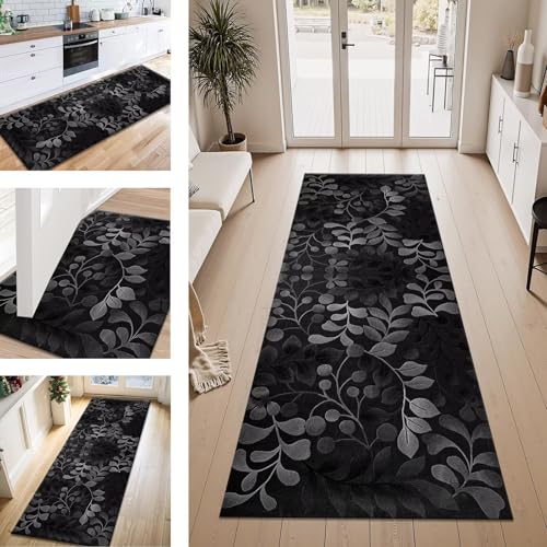 ZESEWU Teppich Läufer Flur Küche rutschfest Schwarz Grau Teppichläufer Kücheläufer Waschbar 120X400CM Meterware Küchenteppich Flurteppich für Wohnraum Schlafzimmer Kinderzimmer Schmutzfangläufer von ZESEWU