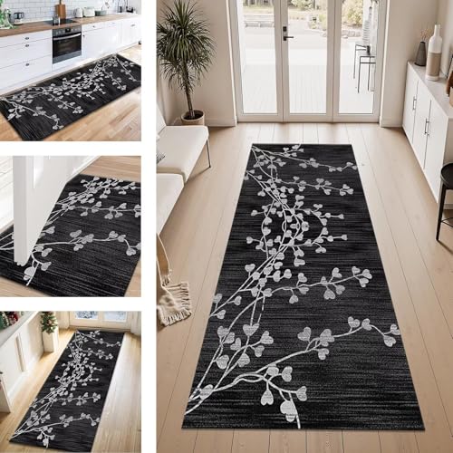 ZESEWU Teppich Läufer Flur Küche rutschfest Schwarz Grau Teppichläufer Kücheläufer Waschbar 40X500CM Meterware Küchenteppich Flurteppich für Wohnraum Schlafzimmer Kinderzimmer Schmutzfangläufer von ZESEWU