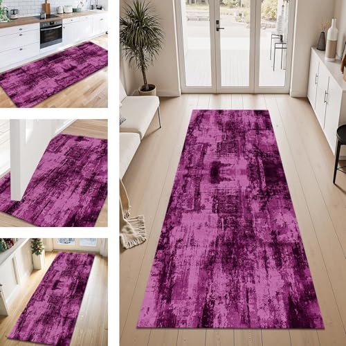 ZESEWU Teppich Läufer Flur Küche rutschfest Violett Abstrakt Teppichläufer Kücheläufer Waschbar 40X200CM Meterware Küchenteppich Flurteppich für Wohnraum Schlafzimmer Kinderzimmer Schmutzfangläufer von ZESEWU