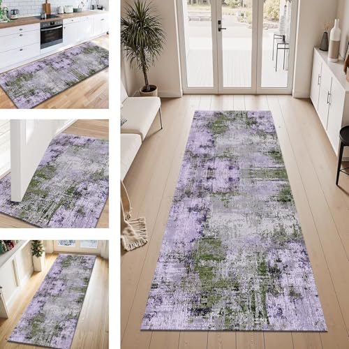 ZESEWU Teppich Läufer Flur Küche rutschfest Violett Grün Teppichläufer Kücheläufer Waschbar 40X60CM Meterware Küchenteppich Flurteppich für Wohnraum Schlafzimmer Kinderzimmer Schmutzfangläufer von ZESEWU