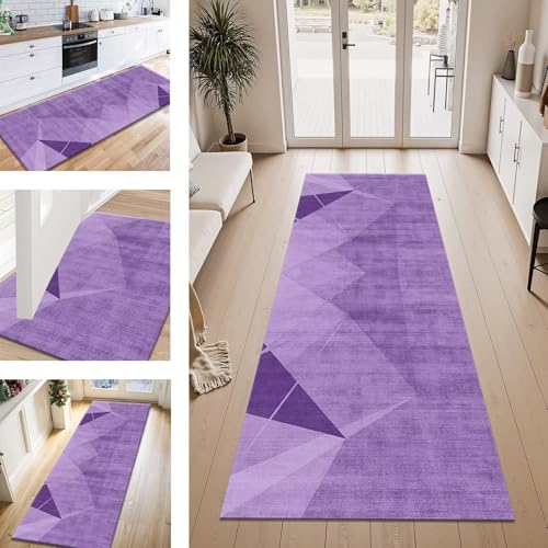 ZESEWU Teppich Läufer Flur Küche rutschfest Violett Modern Teppichläufer Kücheläufer Waschbar 50X200CM Meterware Küchenteppich Flurteppich für Wohnraum Schlafzimmer Kinderzimmer Schmutzfangläufer von ZESEWU