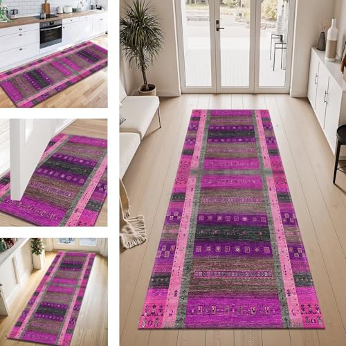 ZESEWU Teppich Läufer Flur Küche rutschfest Violett Rosa Teppichläufer Kücheläufer Waschbar 70X250CM Meterware Küchenteppich Läuferflurteppich für Wohnraum Schlafzimmer Kinderzimmer Schmutzfangläufer von ZESEWU