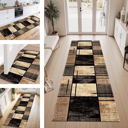 ZESEWU Teppichläufer, Flur, Eingangsbereich, rutschfest, waschbar, langlebig, Braun/Schwarz, 100 x 350 cm, Korridorläufer, Teppich, modern für Wohnzimmer, Schlafzimmer, Zuhause, Büro, Bodenmatten von ZESEWU