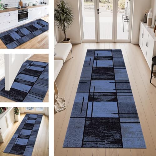 ZESEWU Teppichläufer, Flur, Eingangsbereich, rutschfest, waschbar, langlebig, blau-schwarz, 60 x 500 cm, Korridorläufer, Teppich, modern für Wohnzimmer, Schlafzimmer, Zuhause, Büro, Fußmatten ZESEWU Teppichläufer, Flur, Eingangsbereich, rutschfest, waschbar, langlebig, blau-schwarz, 60 x 500 cm, Korridorläufer, Teppich, modern für Wohnzimmer, Schlafzimmer, Zuhause, Büro, Fußmatten von ZESEWU