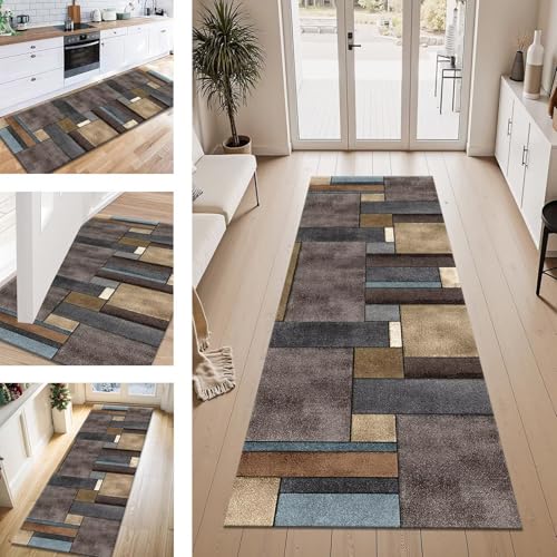ZESEWU Teppich Läufer Flur Küche rutschfest Braun Grau Teppichläufer Kücheläufer Waschbar 50X120CM Meterware Küchenteppich Flurteppich für Wohnraum Schlafzimmer Kinderzimmer Schmutzfangläufer von ZESEWU