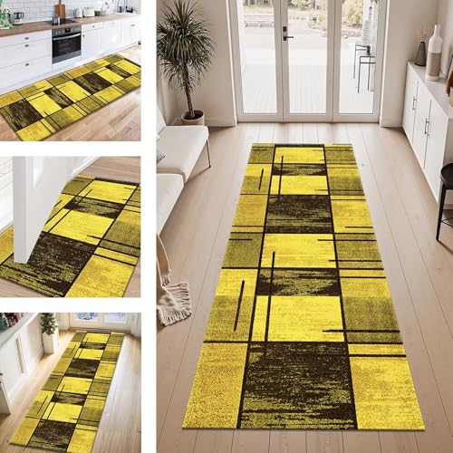 ZESEWU Teppich Läufer Flur Küche rutschfest Gelb Braun Grün Teppichläufer Kücheläufer Waschbar 50X200CM Meterware Küchenteppich Flurteppich für Wohnraum Schlafzimmer Kinderzimmer Schmutzfangläufer von ZESEWU