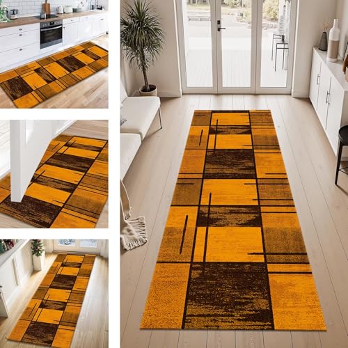 ZESEWU Teppich Läufer Flur Küche rutschfest Orange Braun Teppichläufer Kücheläufer Waschbar 40X100CM Meterware Küchenteppich Flurteppich für Wohnraum Schlafzimmer Kinderzimmer Schmutzfangläufer von ZESEWU