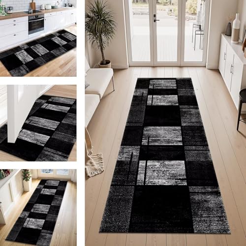 ZESEWU Teppich Läufer Flur Küche rutschfest Schwarz Dunkelgrau Teppichläufer Kücheläufer Waschbar 80X450CM Meterware Küchenteppich Flurteppich für Wohnraum Schlafzimmer Kinderzimmer Schmutzfangläufer von ZESEWU