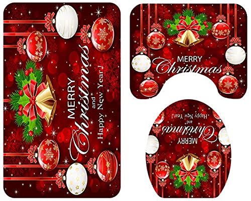 ZESLIV 3Tlg Set Badematte Weihnachten Deko Badvorleger Toilettenmatte Badgarnitur rutschfest Badteppich Badezimmerteppich Deckelbezug WC-Vorleger mit Ausschnitt rutschfest Waschbar von ZESLIV