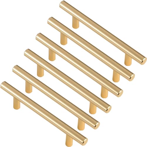 ZESLIV 6 Stück Möbelgriffe T Stangengriffe, Schrankgriffe aus Aluminium, Bohrlochabstand 128mm, Gold Küchengriffe Schubladengriff für Kleiderschrank Tür Schubladen ZESLIV 6 Stück Möbelgriffe T Stangengriffe, Schrankgriffe aus Aluminium, Bohrlochabstand 128mm, Gold Küchengriffe Schubladengriff für Kleiderschrank Tür Schubladen von ZESLIV