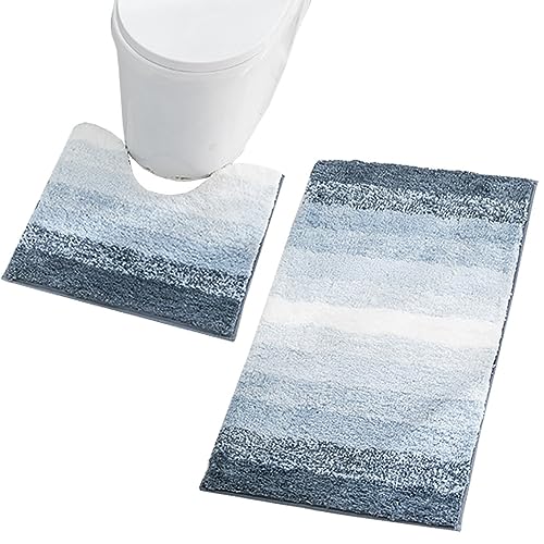 ZESLIV Badematten Set 2 teilig Badezimmerteppich WC Vorleger mit Ausschnitt rutschfeste Toilettenmatte Badvorleger Saugfähige Badteppiche von ZESLIV