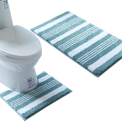 ZESLIV Badematten Set 2 teilig Memory Foam Badezimmerteppich WC Vorleger mit Ausschnitt rutschfeste Toilettenmatte Badvorleger Saugfähige Badteppiche von ZESLIV