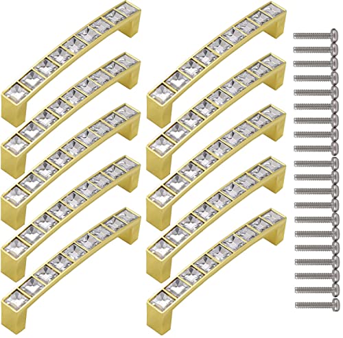 ZESLIV Bogengriffe aus Zinklegierung (10er Set) Bohrlochabstand 64mm Strass Kristall Möbelgriffe mit Schrauben Schubladengriffe Türgriffe Türknopf Schrankgriffe von ZESLIV