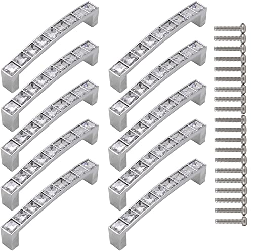 ZESLIV Bogengriffe aus Zinklegierung (10er Set) Bohrlochabstand 96mm Strass Kristall Möbelgriffe mit Schrauben Schubladengriffe Türgriffe Türknopf Schrankgriffe von ZESLIV