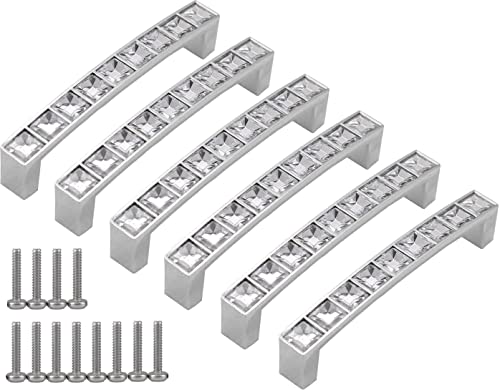 ZESLIV Bogengriffe aus Zinklegierung (6er Set) Bohrlochabstand 64mm Strass Kristall Möbelgriffe mit Schrauben Schubladengriffe Türgriffe Türknopf Schrankgriffe von ZESLIV