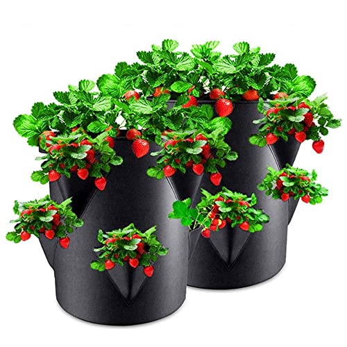 ZESLIV Erdbeer-Anbaubeutel, 2er-Pack Gemüse-Pflanzbeutel, atmungsaktiver Vliesstoff mit verstärktem Griff, Erdbeer-Anbaubeutel für Gartenerdbeeren, Kräuter, Blumen (5 Gallonen) von ZESLIV