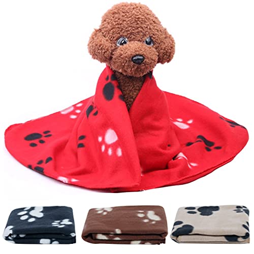 ZESLIV Hundedecke Katzendecke Welpen Schlafdecken Hundematte Fleece Decke Fußabdruck Hundebett Katzenbett aus Flanell Fleece Rot 80cmx110cm von ZESLIV