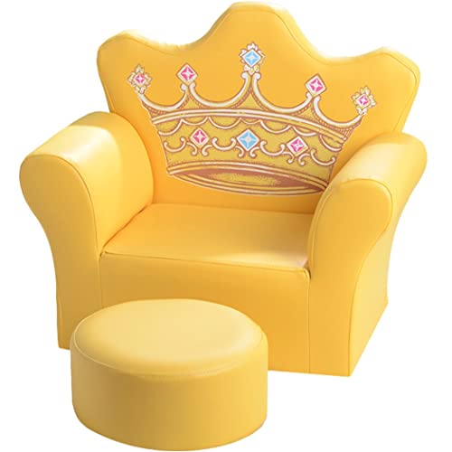 ZESLIV Kindersessel mit Rundhocker Lounge Lehnstühle aus Kunstleder Mädchen Relaxstuhl Polstersessel Lesesessel Armlehnstuhl Sofa Fernsehsessel für Wohnzimmer Kinderzimmer Wasserdicht Gelb von ZESLIV