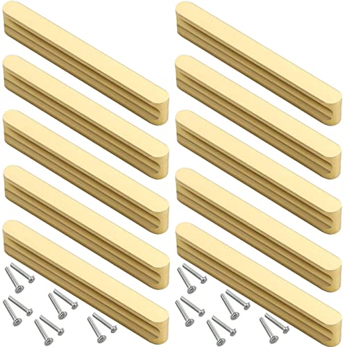 ZESLIV Möbelgriffe Gold (10er Set) Bohrlochabstand 128mm Stangengriffe mit Schrauben Schubladengriffe Türgriffe Türknopf Schrankgriffe von ZESLIV