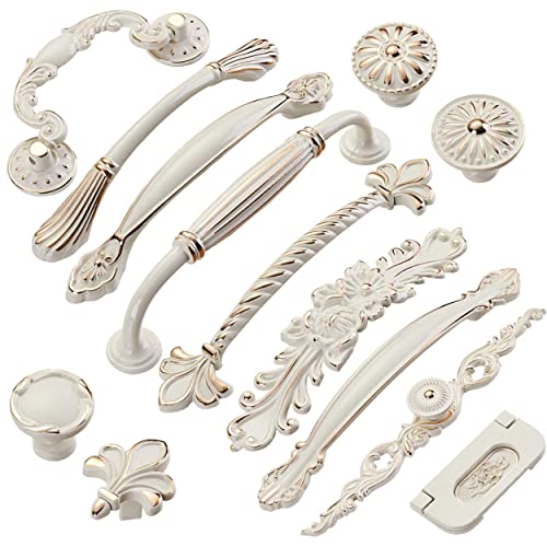 ZESLIV Möbelgriffe Weiß (10er Set) Bohrlochabstand 128mm Bogengriffe mit Schrauben Schubladengriffe Türgriffe Türknopf Schrankgriffe Kinderzimmer Schubladenknopf Möbelknöpfe Vintage Möbelknauf von ZESLIV