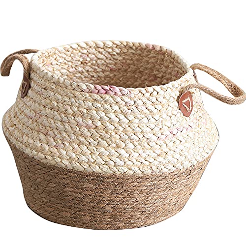 ZESLIV Seegras Korb Pflanze Blumentöpfe blumentopf Korb übertopfWäschekorb Faltbar Handgewebt Blumen Stroh Korb Heimdekoration Korb für Pflanzen Maisschale von ZESLIV