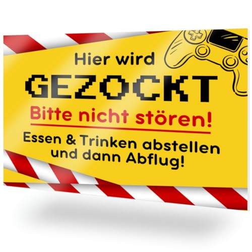 ZETTMANN® Hier wird gezockt Schild ca.29,7x21cm Gaming Deko Zocker Geschenk Gamer, Gaming Zubehör Zimmer Deko, Bitte nicht stören ich zocke Jugendliche Geschenke Jungs von ZETTMANN