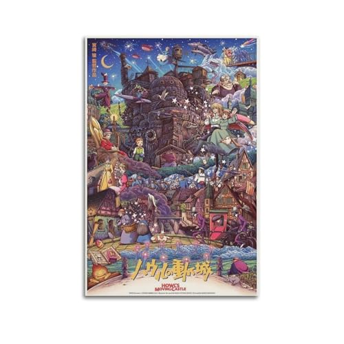 ZEUDFBSA Anime-Filmposter, Motiv: Howl's Moving Castle, dekoratives Gemälde, Leinwand, Wandposter und Kunstdruck, moderne Familienschlafzimmer-Dekoration, Poster, 50 x 75 cm von ZEUDFBSA