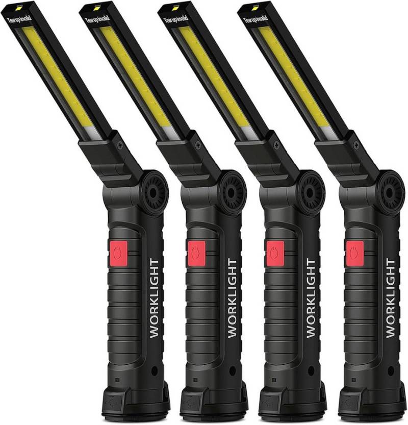 ZEUOPQ LED Taschenlampe Taschenlampe LED Taschenlampe Handlampe zusammenklappbar 4 Stück (Flashlight mit Magnet und Haken, Größe gefaltet: 14.5*4.8cm, COB-LED-Technologie, Wasserdichte, 360° drehbar, mit 5 Lichtmodi Einstellbare Helligkeit), für Camping, Wandern, Outdoor, Notfäll usw. von ZEUOPQ