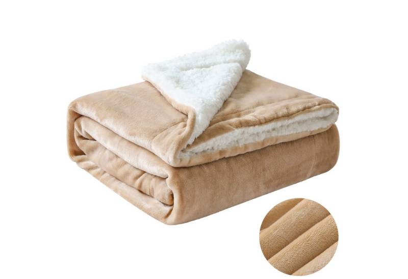 Wohndecke Wohndecke Kuscheldecke Fleecedecke Warm Sofadecke 150x200cm Kamelfarbe, ZEUOPQ, Sofaüberwurf,aus Polyesterflanell und Lammwolle,maschinenwaschbar von ZEUOPQ