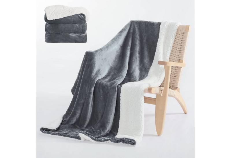 Wohndecke Wohndecke Kuscheldecke Fleecedecke Warm Sofadecke 200x230cm grau, ZEUOPQ, Sofaüberwurf,aus Polyesterflanell und Lammwolle,maschinenwaschbar von ZEUOPQ