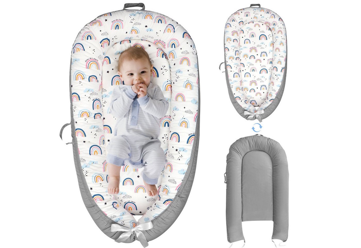 RWEUOQ Bettnestchen Babynest Neugeborene 85x55 cm, (1-tlg), Nestchen Reisebett für Babys Säuglinge, Sicherer Verschluss von RWEUOQ