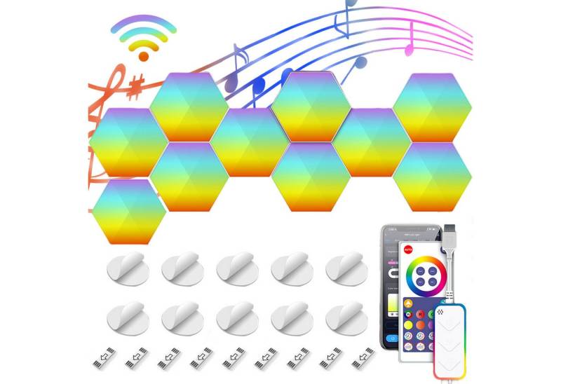 ZEUOPQ LED Dekolicht LED Dekolicht DIY Intelligente sechseckige LED-Wandleuchte RGB 10Stück, WIFI, mit Musiksynchronisation, mit App oder Sprachsteuerung, für Wohnräume Schlafzimmer uws. von ZEUOPQ