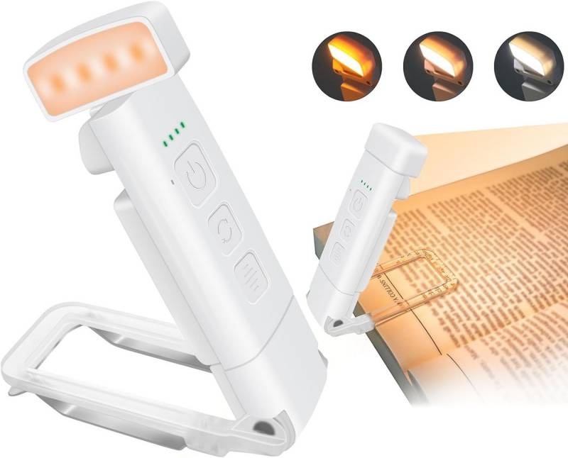 ZEUOPQ LED Leselampe Buch Klemme Weiß, 3 Farben & 5 Helligkeiten Dimmbar, Leselampe Klemme LED Geschenk, Leselicht Buch Klemmleuchte USB Wiederaufladbare mit Timer von ZEUOPQ