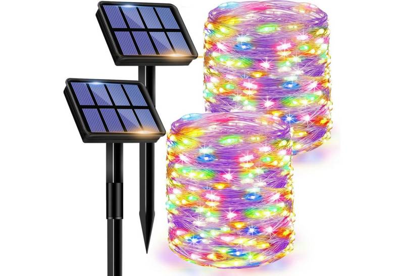 ZEUOPQ LED-Lichterkette Lichterketten Solar Lichterkette wasserdicht Sonnenbetrieben 2 Stück, 2x22M, 2x200 LEDs Lange Lichterkette Aussen 8 Modi(Warmweiß) von ZEUOPQ