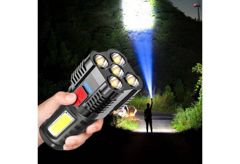 ZEUOPQ LED Taschenlampe USB Aufladbar Flashlight Handlampe Handheld Taktische Mobilleuchte (5 LEDs Superhell, mit COB-Seitenlicht 4 Beleuchtungsmodi, 1-St., IPX6-wasserdicht mit 2400mAh Akku, seitliches Licht, USB-Schnellladung), für Camping, Outdoor, Notfall, Wandern, Zuhause von ZEUOPQ