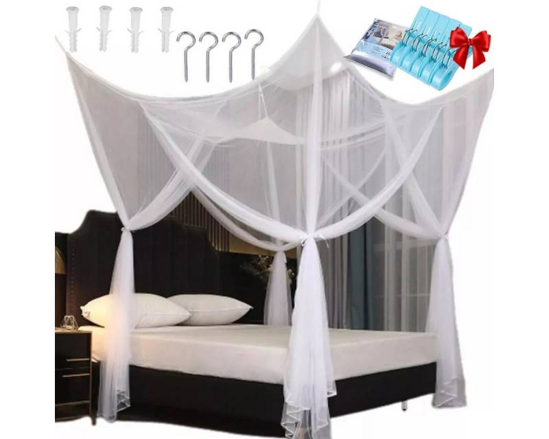 ZEUOPQ Moskitonetz Quadratisches Moskitonetz mit Vier Türen 190x210x240cm Doppelbett (Quadratisches Moskitonetz für alle Bettgrößen, idealer Insektenschutz, Ultrafeines Netz, weiße passt für Einzel-, Doppel- und Kingsize-Betten), Einfache Montage, robust und langlebig, luftdurchlässig von ZEUOPQ