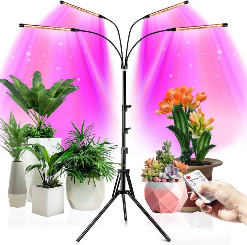 ZEUOPQ Pflanzenlampe Pflanzenlampe LED Pflanzenlicht Vollspektrum 3 Modi wachsen Licht, LED fest integriert, Mit Fernbedienung Ständer Timing-Funktion 4 Lichter Rostfrei von ZEUOPQ