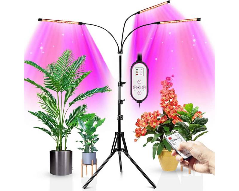 ZEUOPQ Pflanzenlampe Pflanzenlampe LED Pflanzenlicht Vollspektrum wachsen Licht 3 Modi, LED fest integriert, Mit Fernbedienung Ständer Timing-Funktion 3 Lichter Rostfrei von ZEUOPQ