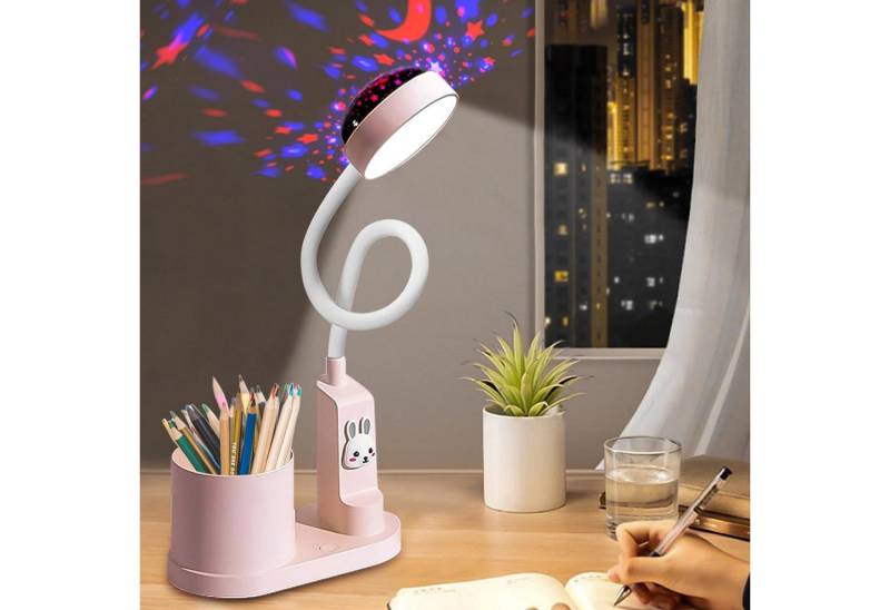 ZEUOPQ Schreibtischlampe Schreibtischlampe 2-in-1 Projektionslampe Dimmbarer mit Stifthalter, USB Moderner Niedlicher Hasenkopf-Dekoration Geschenk für Kinderzimmer von ZEUOPQ