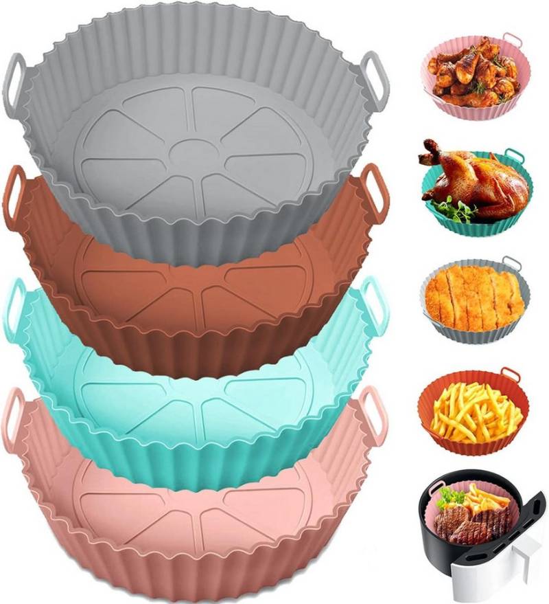 ZEUOPQ Silikonform 4 Stück Silikonform für Heißluftfritteuse, Airfryer Zubehör, (Kompatibel mit 4QT bis 6QT Luftfritteusen 4-tlg), Pot Liners Wiederverwendbares Heißluftfritteuse Korb Backform von ZEUOPQ