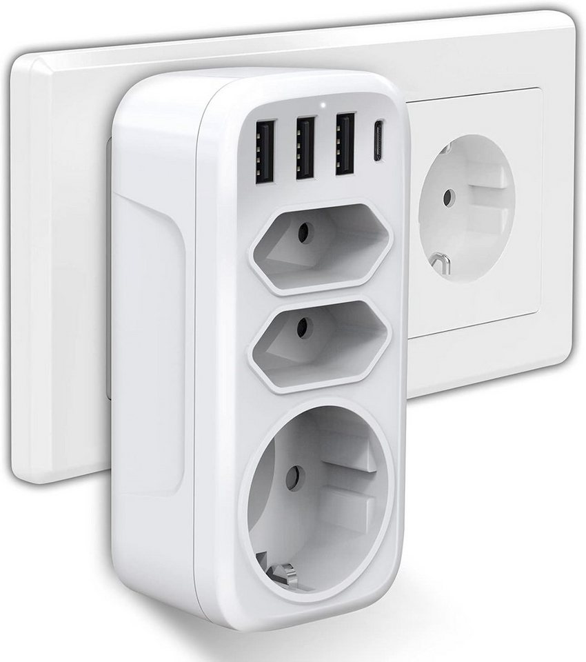 ZEUOPQ Steckdose Steckdose Konvertierbarer Stecker, deutscher Standard 56*113mm 7 in 1, Diese USB-Steckdose enthält 1 USB-C (3A) und 3 USB-A-Anschlüsse von ZEUOPQ