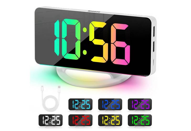 ZEUOPQ Wecker Wecker Spiegelwecker, 7-farbiger RGB-LED-Wecker Tischuhr Digitale Uhr passt die Helligkeit automatisch,Anzeigemodi in 12H/24H von ZEUOPQ