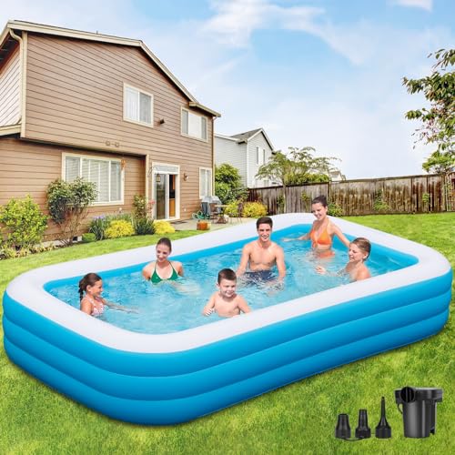 ZEUSFIRE Aufblasbares Pool, Planschbecken für Kinder und Erwachsene, Garten, Hinterhof, Sommerwasserparty Schwimmbecken, 330 X 182 X 55cm Verdickter Familien Aufblaspool - Rechteckiger von ZEUSFIRE