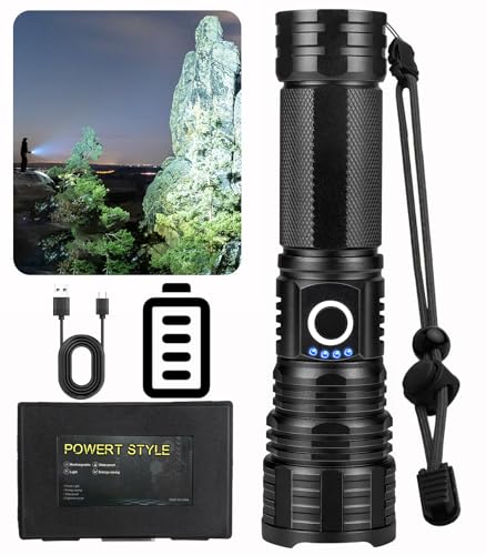 ZEUSFIRE LED Taschenlampe Extrem Hell 20000 Lumen, Taschenlampe USB Aufladbar, Superhelle Taktische Taschenlampe Batteriebetrieben, IPX6 Wasserdicht,5 Lichtmodi Zoombar Flashlight für Camping Wandern von ZEUSFIRE