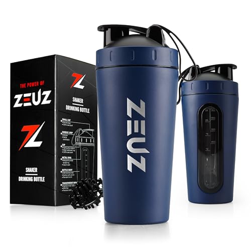 ZEUZ Edelstahl Protein Shaker Becher - Sport, Fitness, CrossFit & Training Bottle - Eiweiß-, Smoothie- & Proteinshaker - BPA-Frei - 700 ml (Marineblau) von ZEUZ