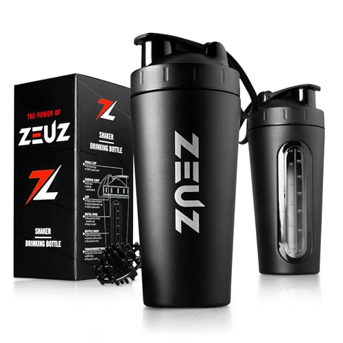 ZEUZ Edelstahl Protein Shaker Becher - Sport, Fitness, CrossFit & Training Bottle - Eiweiß-, Smoothie- & Proteinshaker - BPA-Frei - 700 ml - Matschwarz von ZEUZ