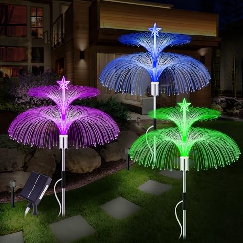 ZEWETO Solarlampen für Außen Garten, 3 Stück LED Quallen Solarleuchten IP65 Wasserdicht LED fest integriert Solarleuchte Gartenleuchten für Außen Garten Terrasse Balkon Rasen Hinterhöfe Weg Deko von ZEWETO